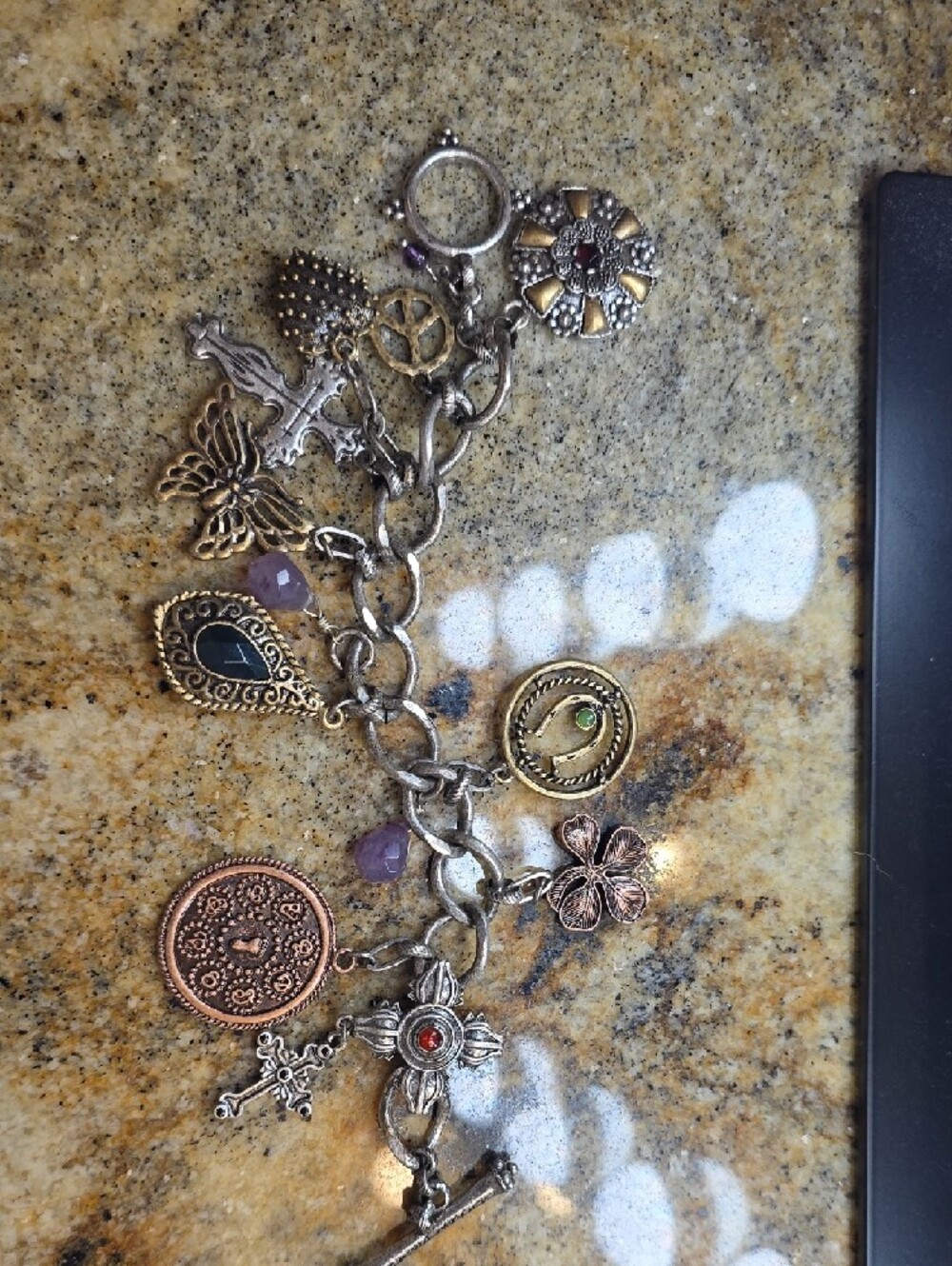 Vintage Lucky Brand Silver Charm Bracelet with Gold & Rose-Tone Accents - Picture 3 of 8